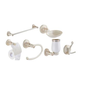 BATHROOM ACCESSORIES 6PC SET - CREAM BEIGE & WHITE