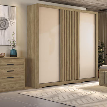 Labrada 3 Door Reversable Sliding Wardrobe-Walnut/Macadamia