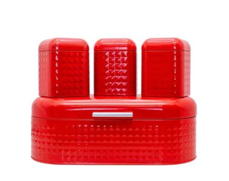 Bread Bin with 3 Piece Canister Set - Red