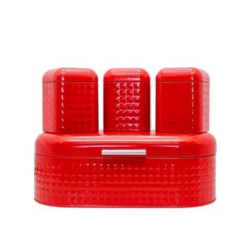 Bread Bin with 3 Piece Canister Set - Red