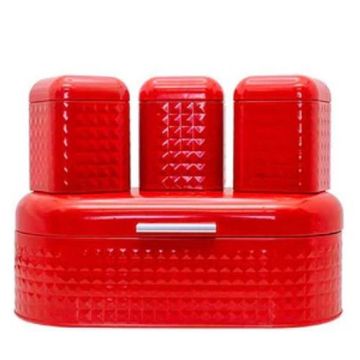 Bread Bin with 3 Piece Canister Set - Red