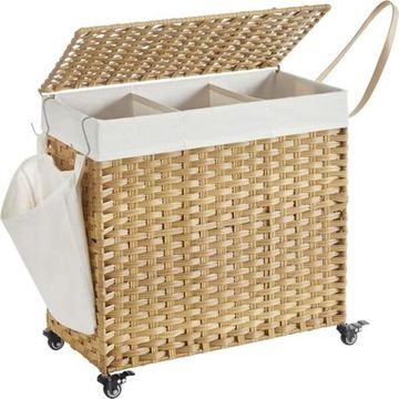 140L Laundry Hamper – 3 Compartments, Lid & Rolling Wheels