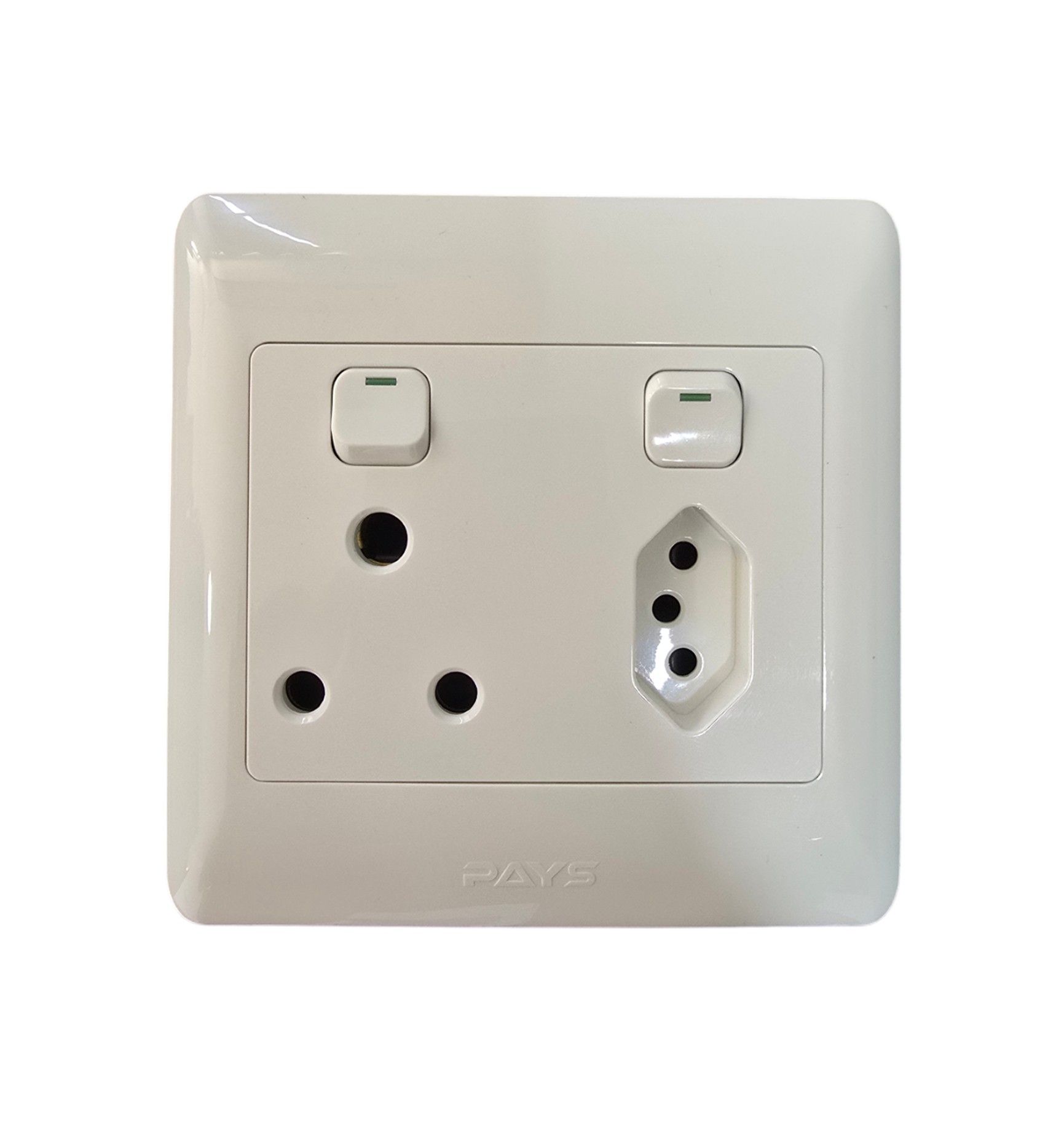 PAYS Double Wall Plug Socket 1x3Pin 1xEuro 4x4 16A 250V - White