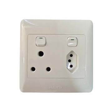 PAYS Double Wall Plug Socket 1x3Pin 1xEuro 4x4 16A 250V - White
