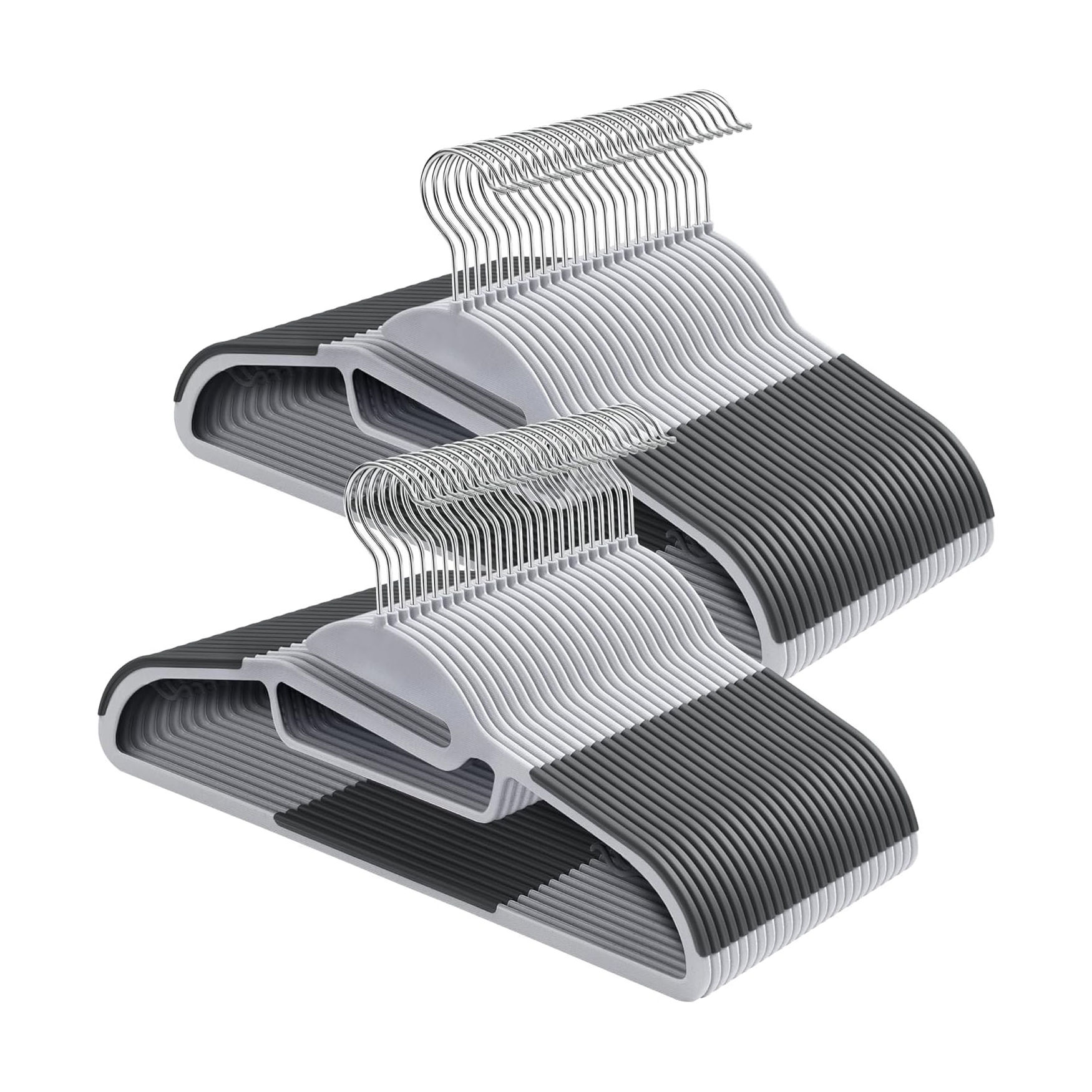 50-PACK PLASTIC HANGERS, NON-SLIP, U-SHAPED OPENING, SPACE-SAVING - GREY