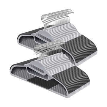 50-PACK PLASTIC HANGERS, NON-SLIP, U-SHAPED OPENING, SPACE-SAVING - GREY