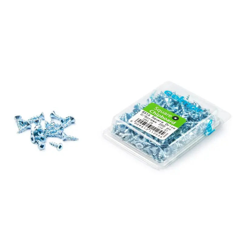 Chipboard Screws, Square, No.8, 4mm x 16mm, 200 Pieces, White Zinc