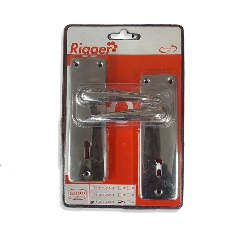 RIGGER Lockset Mortice 4 Lever Chrome Plated SABS in Blister