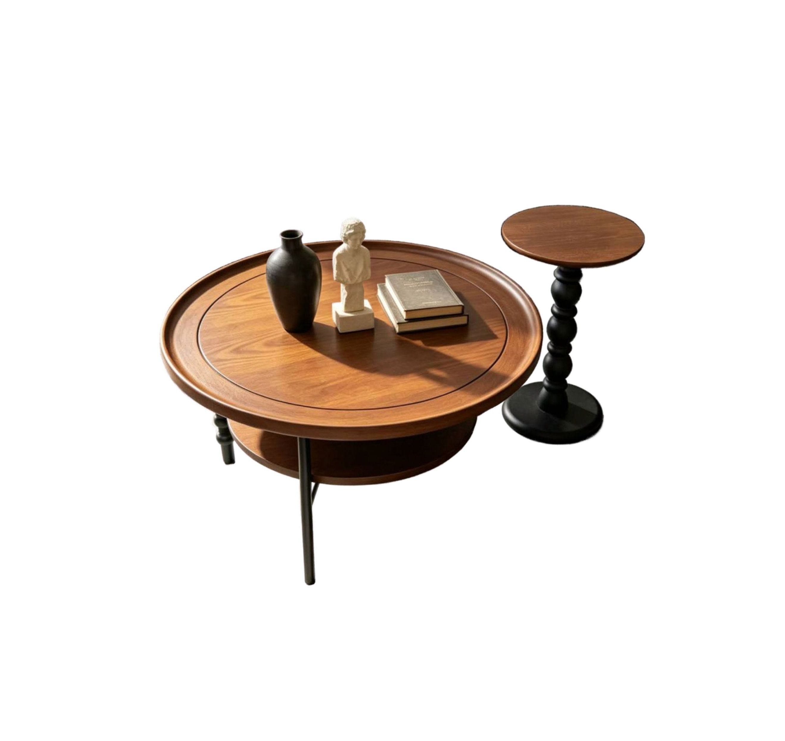 Round Wooden Side Tables Set