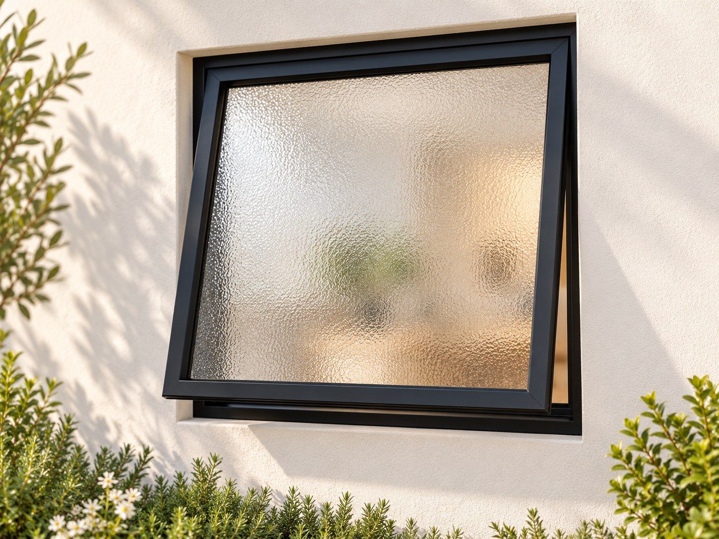 Kenzo Premium Top-Hung Aluminium Window - Black, 600 600 mm, Single Opener, Obscure Safety Glass