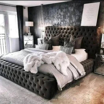 Luxury Tufted Velvet Platform Base with Wingback Headboard - King