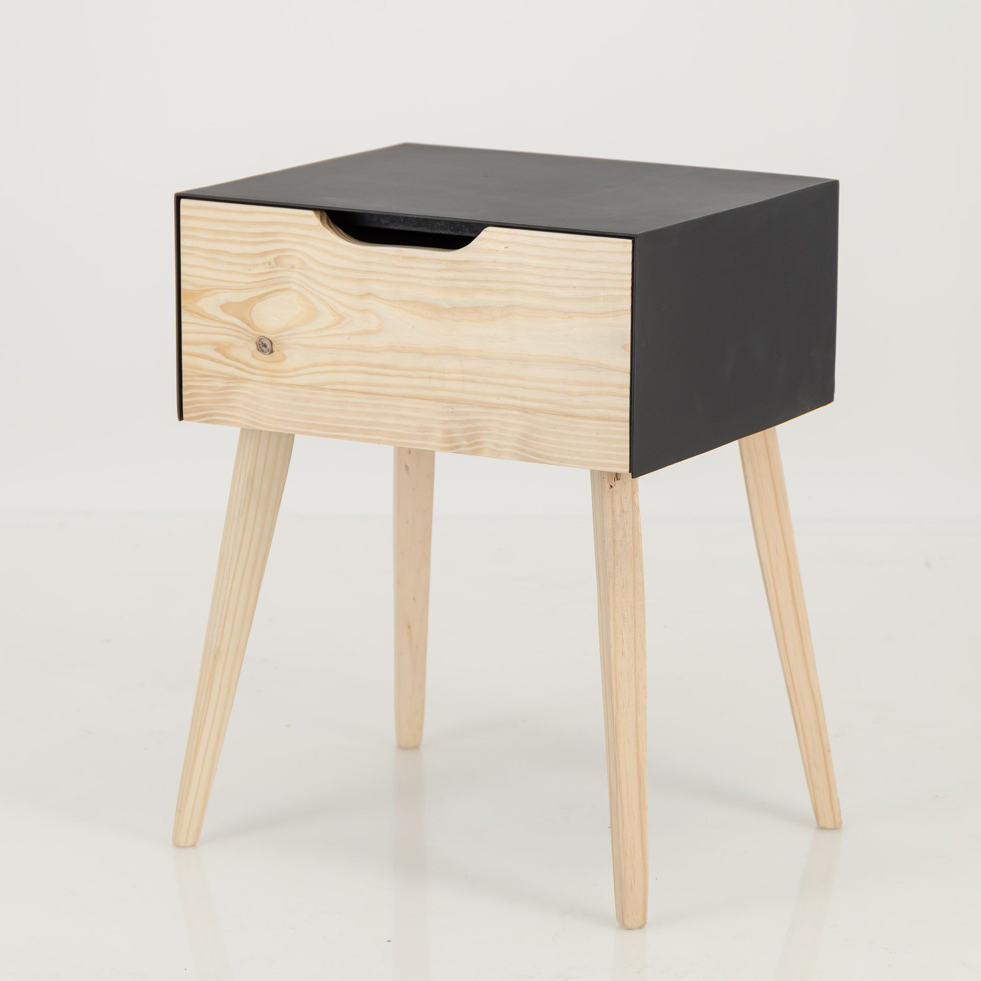 Manaslu Black Side Table One Drawer - Cut Out Handle