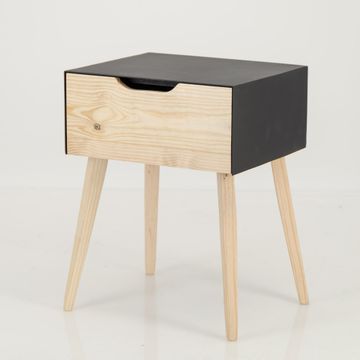 Manaslu Black Side Table One Drawer - Cut Out Handle