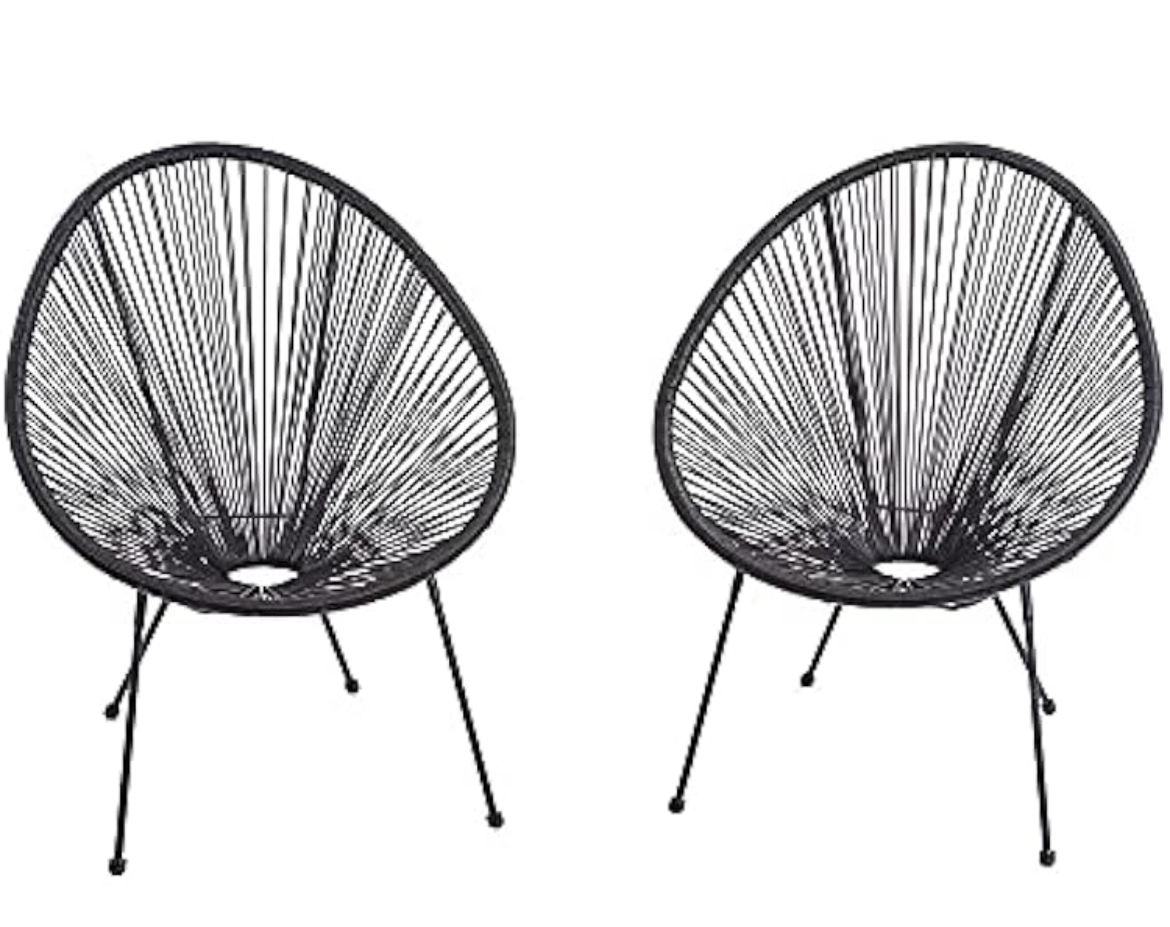 2pc Acapulco String Chair Set (BLACK )– Steel & PE Rattan Design