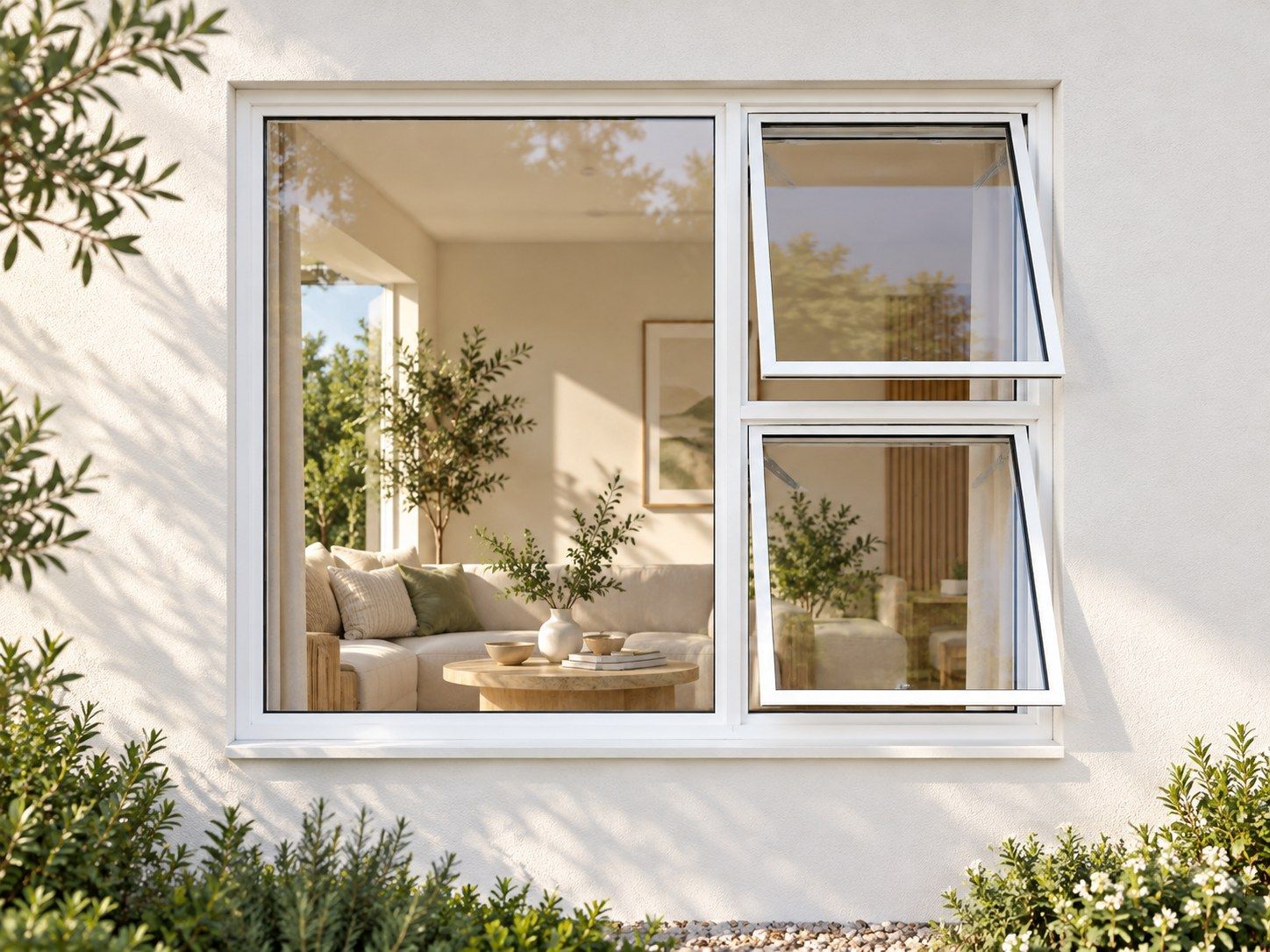 Kenzo Premium Top-Hung Aluminium Window - White, 1500 1200 mm, Right Two Openers with Fixed Side Pane, Clear Glass