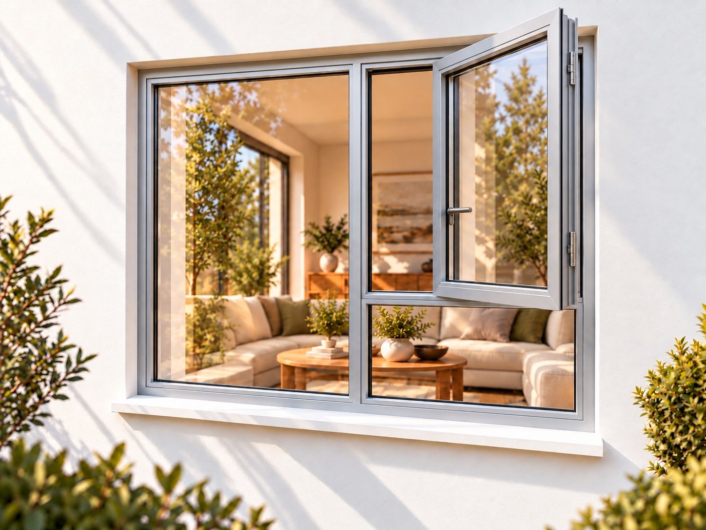 Kenzo Premium Side-Hung Aluminium Window - Silver, 1200 1500 mm, Right Side Opener with Fixed Bottom Pane