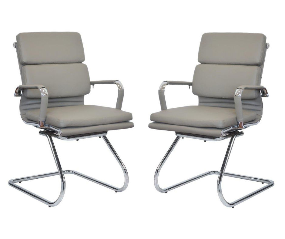 TOCC Classic PU Cushion Visitor Office Chairs - Set of 2 Per Box - Grey