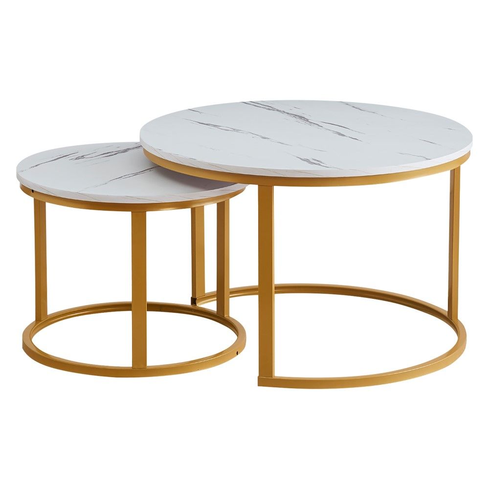 2 Piece Medium Coffee Table Indus Series-White & Gold