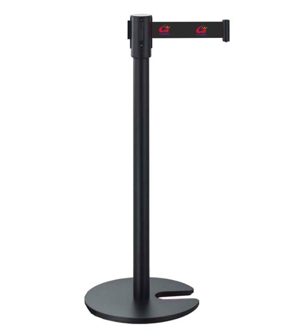 Retractable queue barrier with black belt BY WOODLY