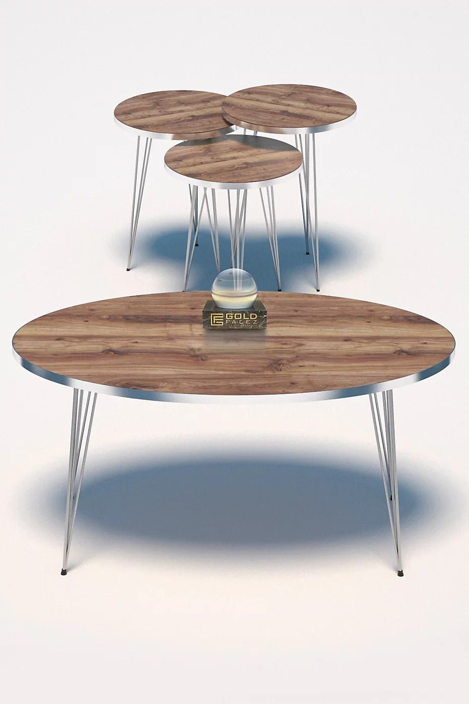 Woodly Marble 2 round Nesting Tables Set