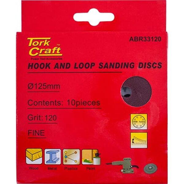 Sanding Disc 125mm 120 Grit with Holes 10 Piece Hook and Loop - 6 Pack