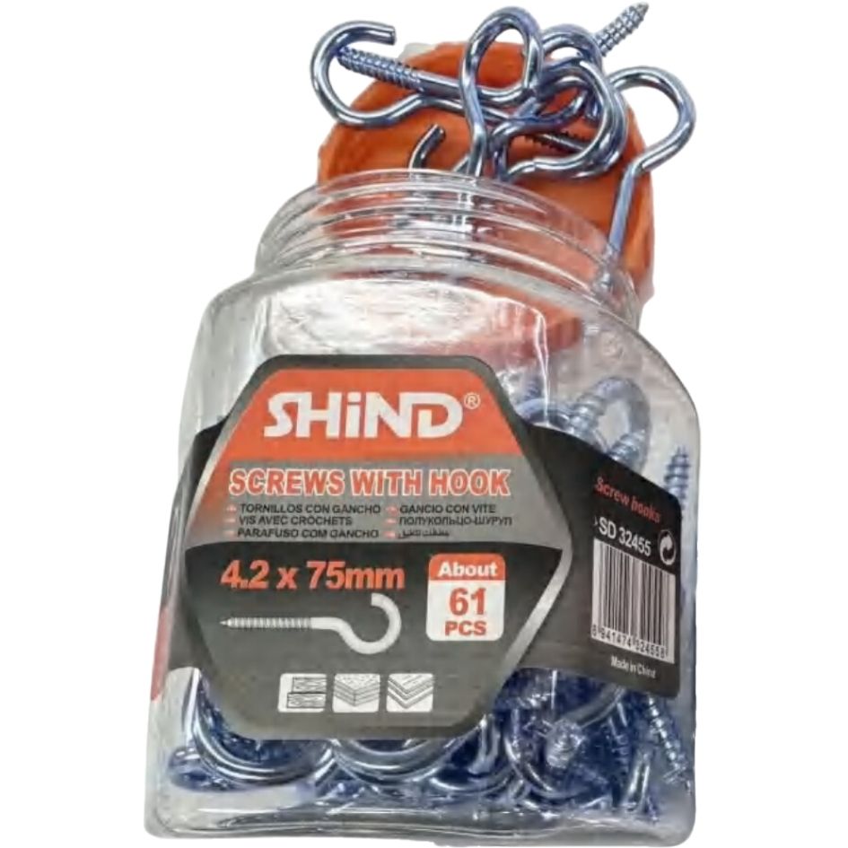 Shind 4.2 x 75mm Silver Screws With Hooks - 61pcs, Durable And Versatile
