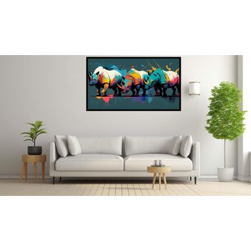 Canvas Wall Art - 3 Rhinos Painting - B1608 [120 x 80 cm]