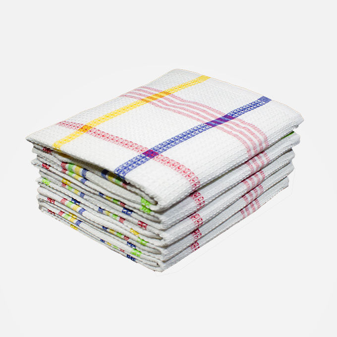 Multipurpose, Easy Fit, Absorbent Kitchen Towel- Design 2004 - 040x070cms - (05 Pc Pack) - Big Checks - Tomato