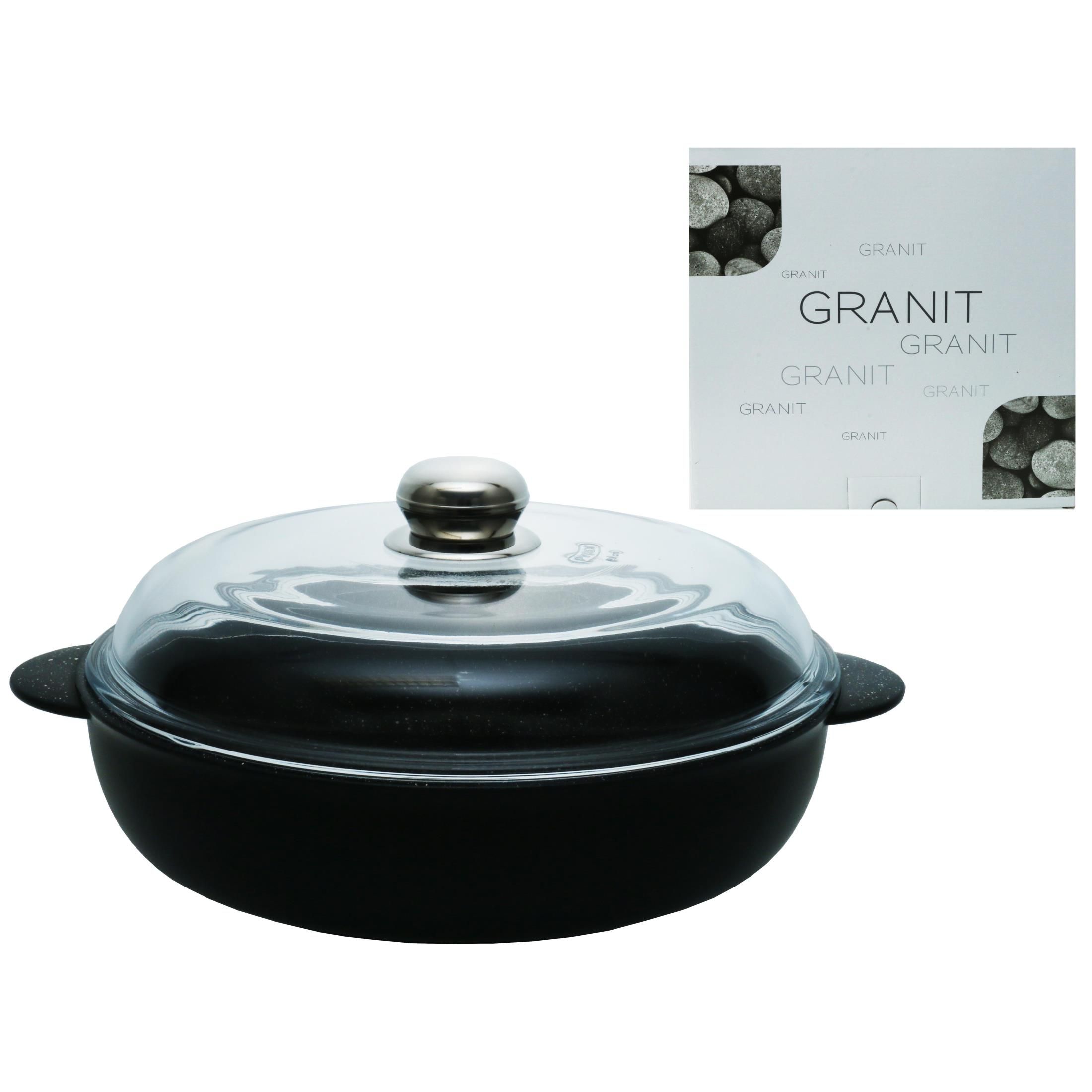 Granit Low Casserole With Pyrex Glass Lid 28cm