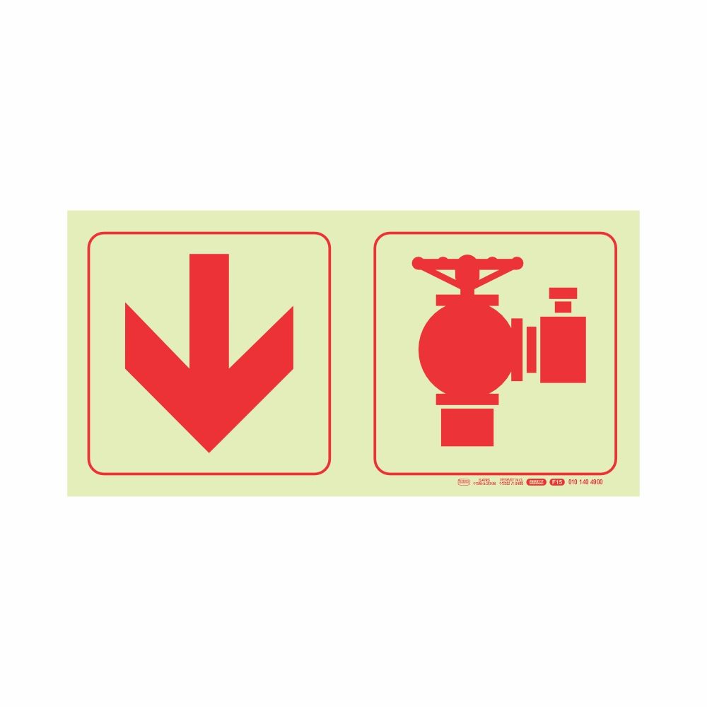 Photoluminescent 190mm Safety Sign F15 Arrow Down Fire Hydrant