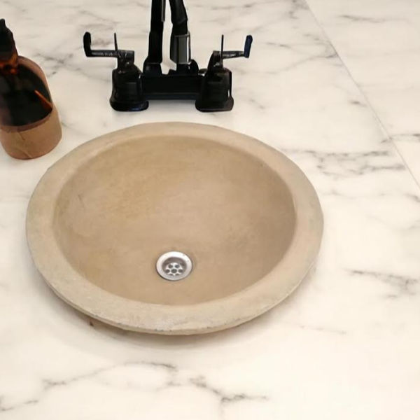 Sandstone Bespoke Round Concrete Drop-In Sink 43x43x15cm