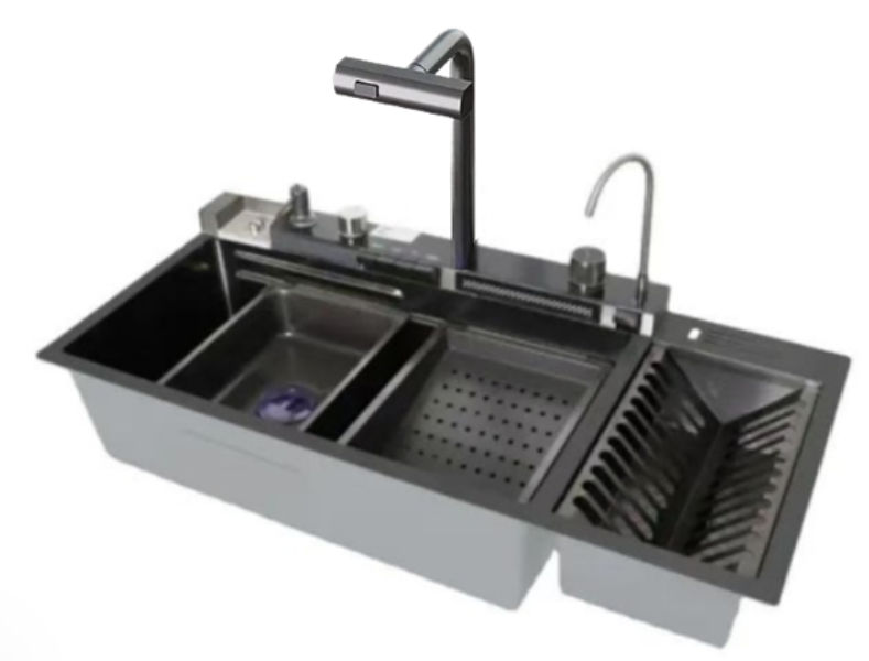 HOMZ LUXURY LED KITCHEN SINK WITH DISH AND KNIFE RACK