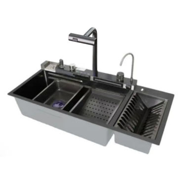 HOMZ LUXURY LED KITCHEN SINK WITH DISH AND KNIFE RACK