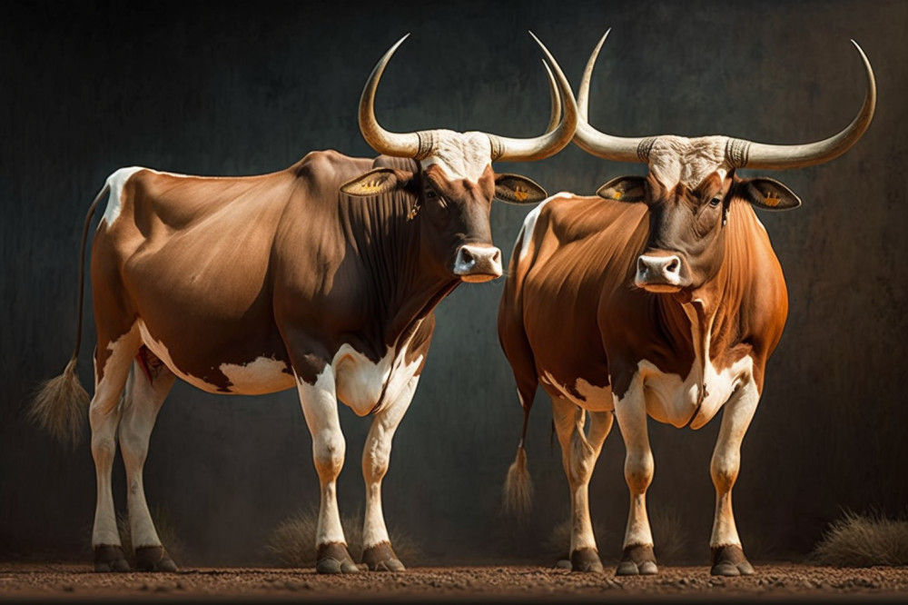 Canvas Wall Art - Two Ankole Bulls - B1413 - [120 x 80 cm]