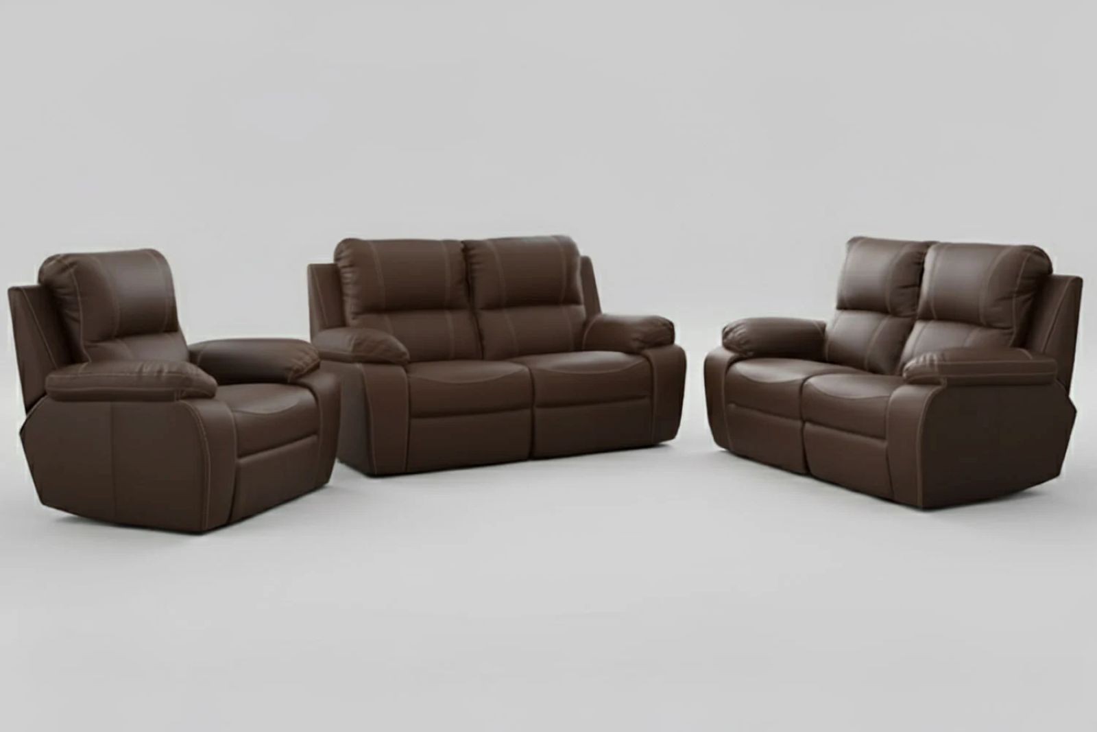 Premo Genuine Leather Lounge Set 3-Piece( x1 1-Seater Chairs x2 2-Seater Sofa fixed 1 part seat - Brown, Static)