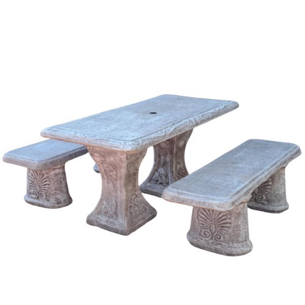 Large Chinese Table & 2 Straight Benches