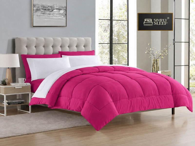 Everyday Collection Reversible Comforter Set - 90 GSM - King - Super King - Fuchsia Purple - Optical White