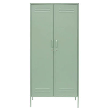 Steel Swing Door Twinny Wardrobe Storage Cabinet Cupboard Locker - Matcha Green