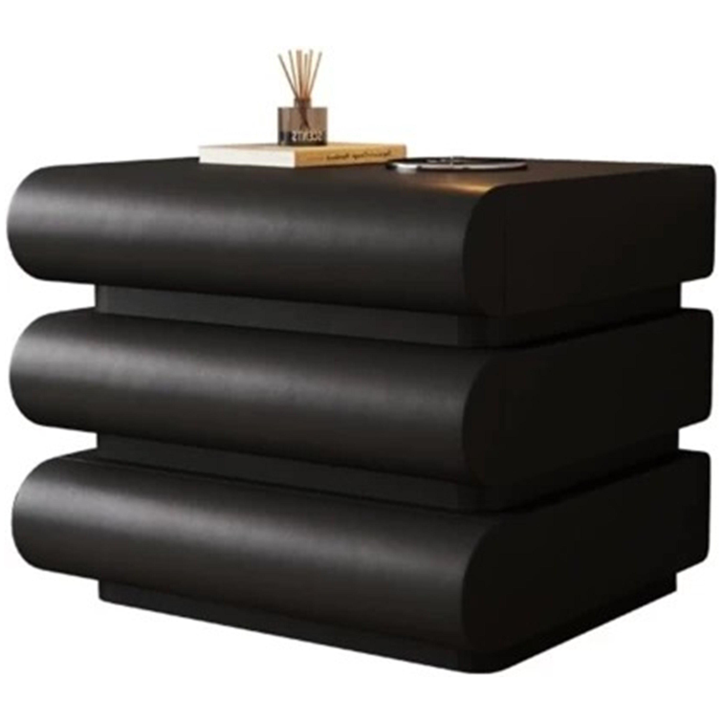 Madiega Furniture - Modern Minimalist Bedside Table with 3 Drawers - Black