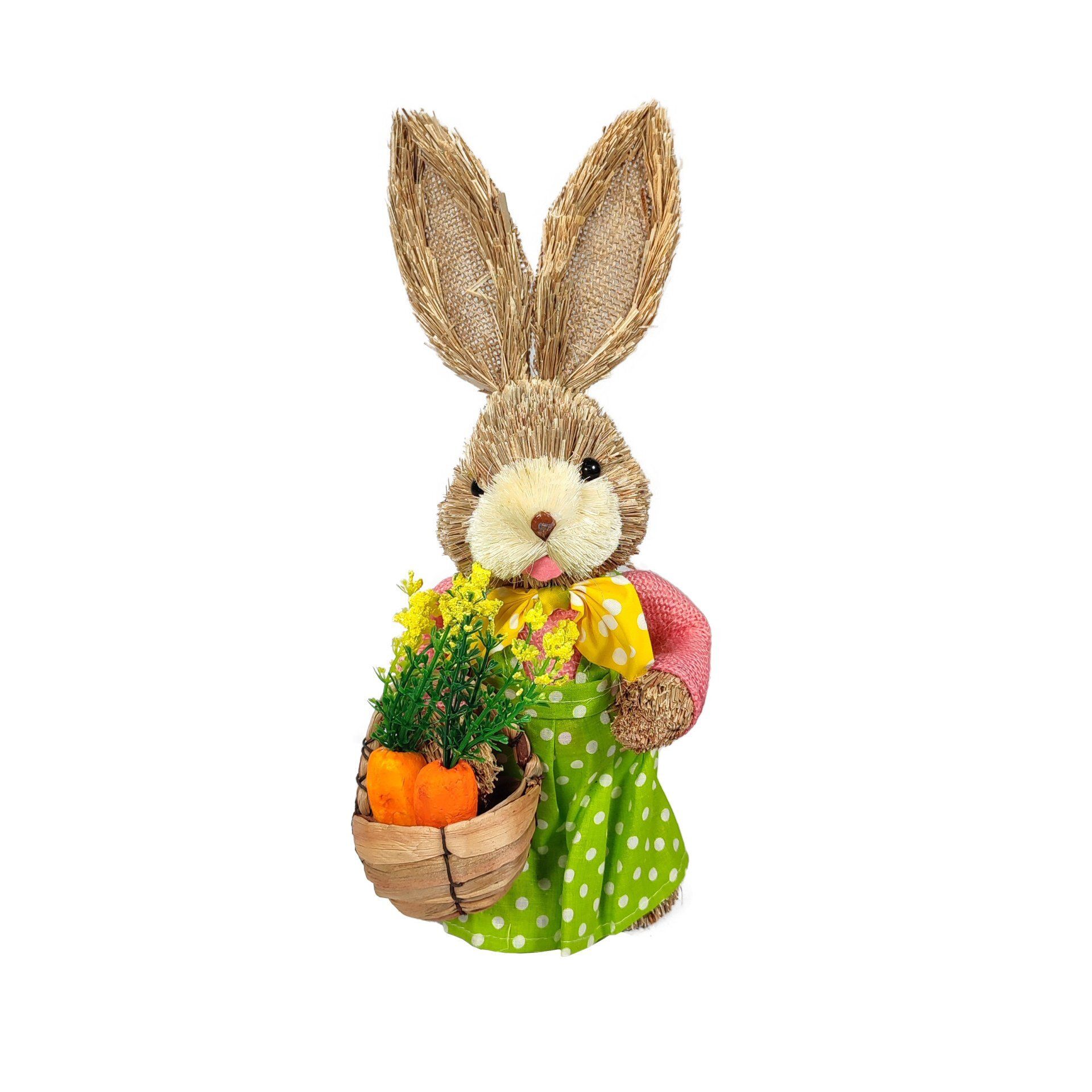Grass Bunny Girl With Basket And Carrots 33Cm