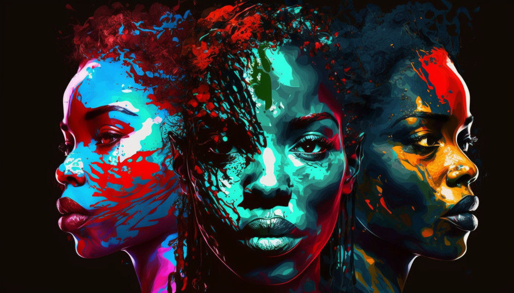 Canvas Wall Art - 3 Beautiful Black Women Abstract - B1016 [120 x 80 cm]