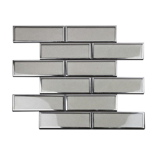 Mosaic Tile - Glass Metro - Coffee with Silver Border 300x300 (per sheet)
