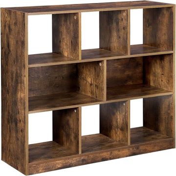 8-Cube Rustic Freestanding Bookshelf - Open Storage Display Unit for Books