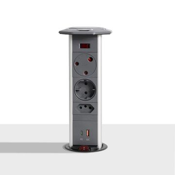 Powerlogic Powerdock MK545 Pull Up Multiplug White with 45W USB Charger - Dark Grey
