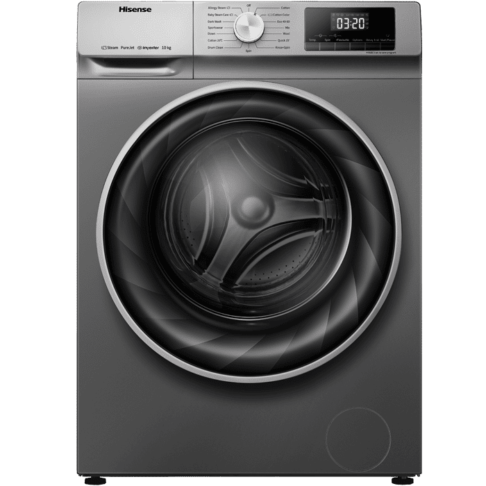 Hisense 10Kg front load-15 prog.-invertor motor-power jet wash-allergy steam+baby steam care-titanium-A+++- WFQY1014EVJMT