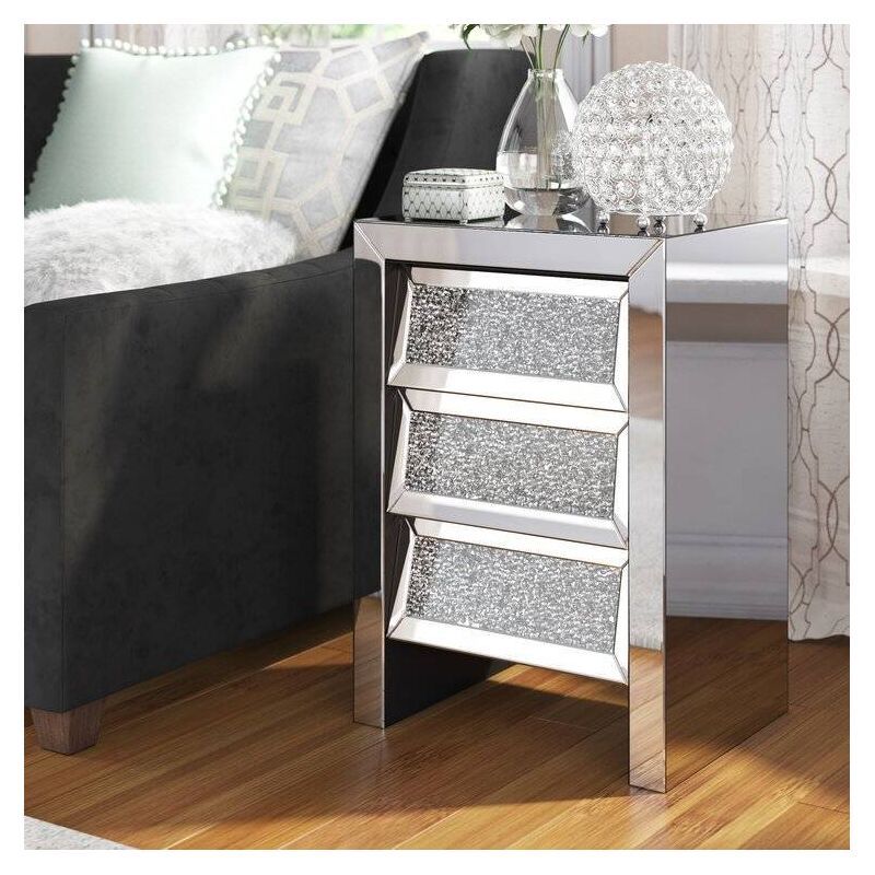 Diamond Mirror 3 Drawer Pedestal - Knobless