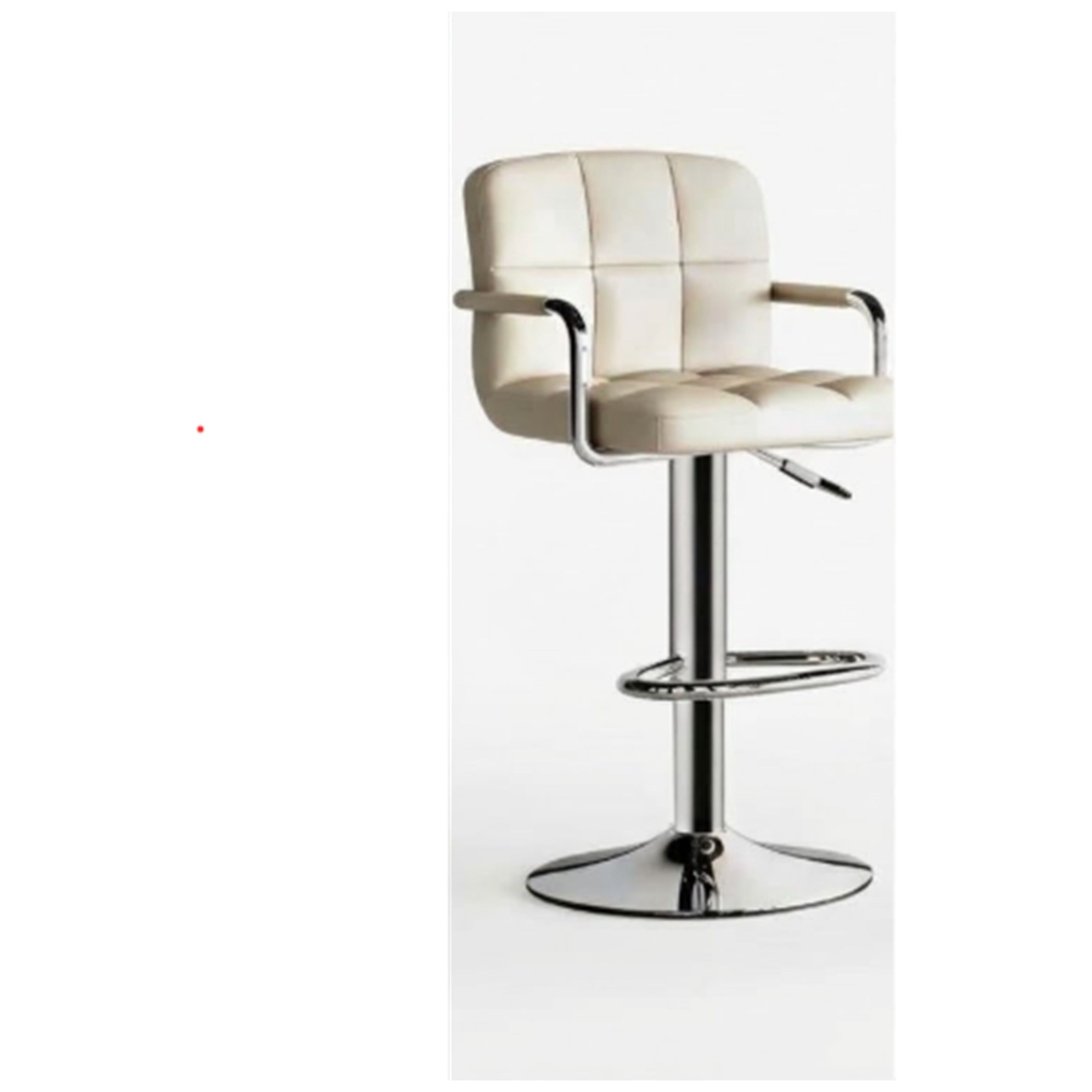 Madiega Furniture - Modern Tufted Cream Leatherette Swivel Bar Stool with Armrests & Chrome Base
