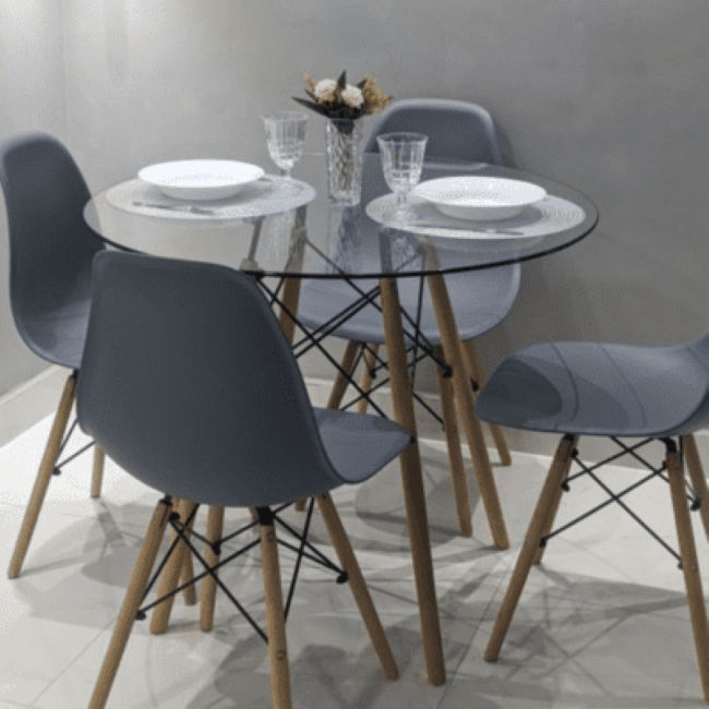 QandAHome-Julisa Clear Round Table Set (Grey)
