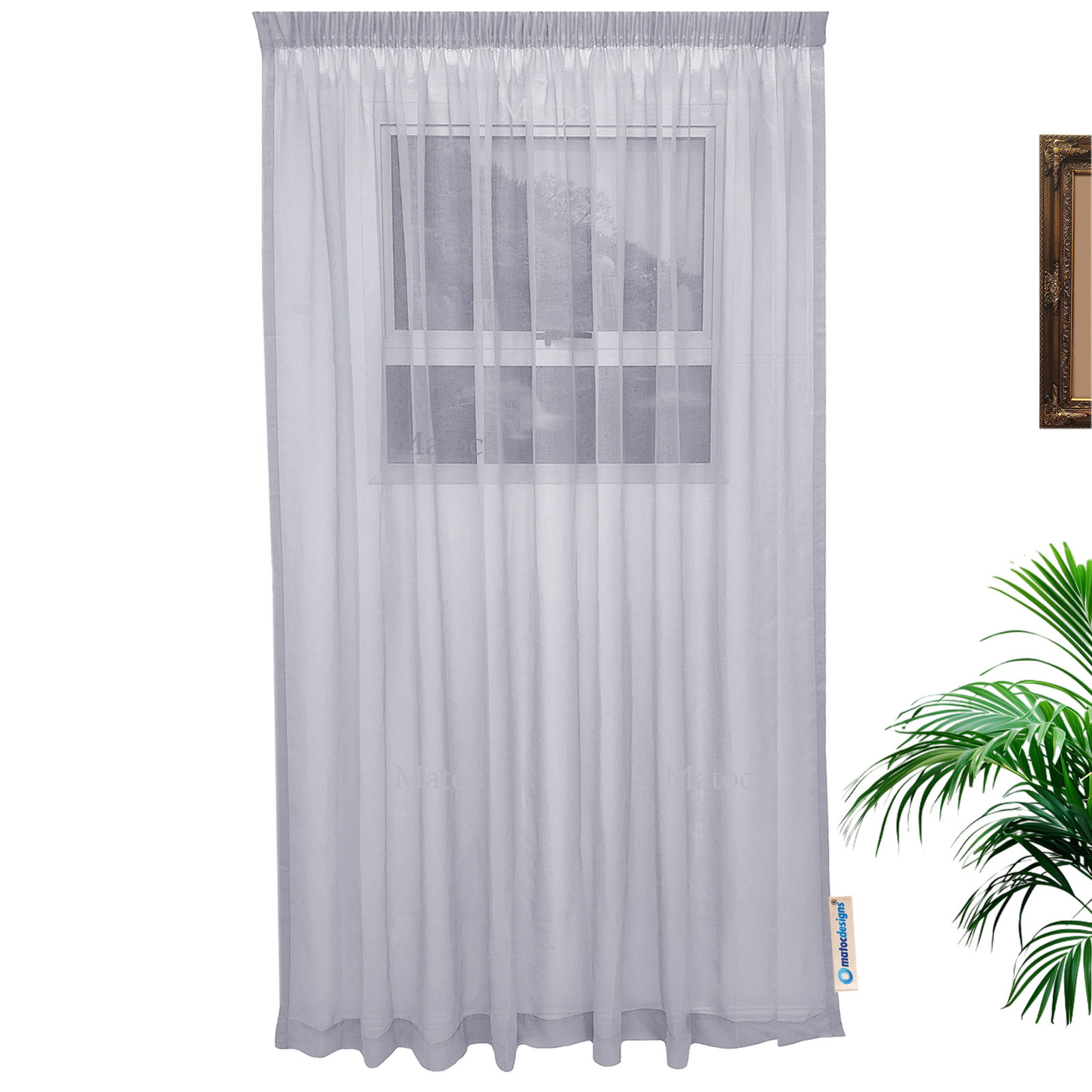 Matoc Designs Curtain - Mystic Voile - Dove - Taped - 230cm W x 218cm H