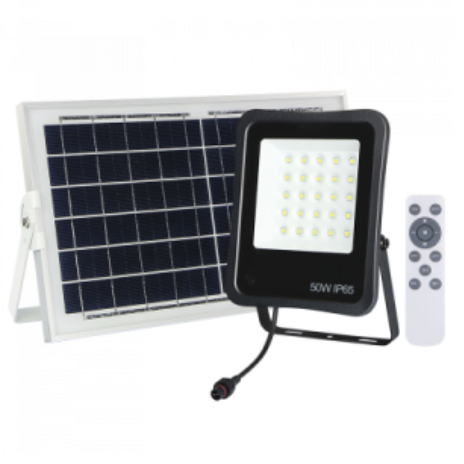 50W LED Aluminium Floodlight with Tempered Glass Lens and Solar Panel